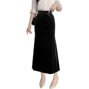 تنورة نسائية خريف وشتاء مرنة عالية الخصر مخملية ميدي طويلة مطوي حورية البحر فلوي سوينغ مكشكشة على شكل حرف a ماكسي تنورة in Kuwait