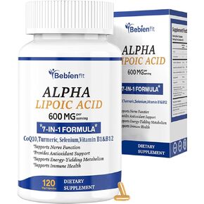 بيبيان فيت حمض ألفا ليبويك 600 ملغ + CoQ10 ونشط B1 وB12 - دعم الاعتلال العصبي 7 في 1 - تقوية الأعصاب في اليدين والقدمين - مضاد للأكسدة، طاقة الخلايا والتمثيل الغذائي - نباتي، خالي من الغلوتين، 120 كبسولة in Kuwait