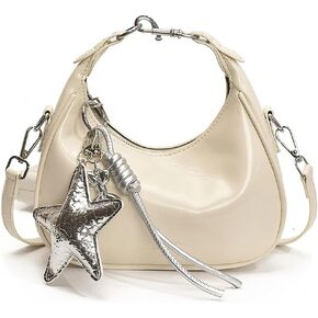 Maycred Y2K Women's Small Glossy Patent Leather Shoulder HandBag with Star Hanging Accessories Crescent Purse Crossbody Bags in Saudi Arabia