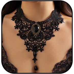 Black Lace Choker Necklace for Women Gothic Crystal Necklace Goth Collar Choker Necklaces Vintage Victorian Necklaces Halloween Costume Accessories in Kuwait
