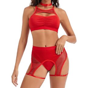Kiruhytan Women‘s Rave Outfits Set: Cutout Fishnet Lingerie Top High Waisted Dance Shorts for Festival Party in Saudi Arabia