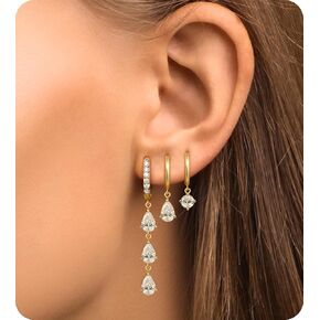 مجموعة أقراط هوجي هوب صغيرة من الفولاذ الجراحي مطلية بالذهب عيار 14 قيراط، لا تسبب الحساسية وخفيفة الوزن ومقاومة للماء وغير مشوهة، متدلية مع تشيكوسلوفاكيا للنساء - ثقب متعدد in Kuwait