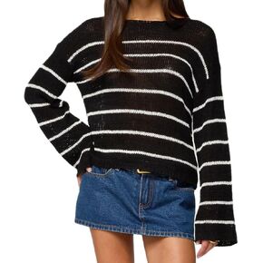 Women Y2K Knit Sweater Drop Shoulder Lightweight Boat Neck Loose Fit Oversized Sheer Knit Sweater Pullover Knitwear in Kuwait