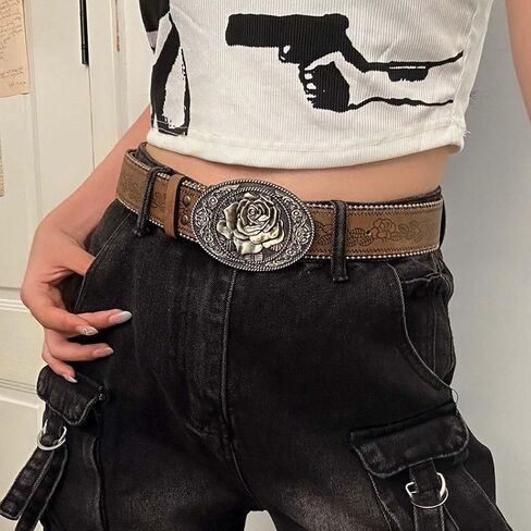 Auwoyss Women Western Belt with Heart Buckle Vintage Brown Belts for Jeans Pant Dress Cowgirl Cowboy Belt in Saudi Arabia