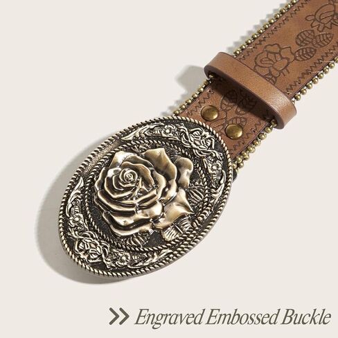 Auwoyss Women Western Belt with Heart Buckle Vintage Brown Belts for Jeans Pant Dress Cowgirl Cowboy Belt in Saudi Arabia