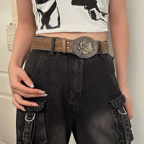 Auwoyss Women Western Belt with Heart Buckle Vintage Brown Belts for Jeans Pant Dress Cowgirl Cowboy Belt in Saudi Arabia