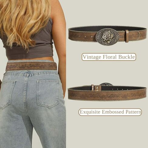 Auwoyss Women Western Belt with Heart Buckle Vintage Brown Belts for Jeans Pant Dress Cowgirl Cowboy Belt in Saudi Arabia