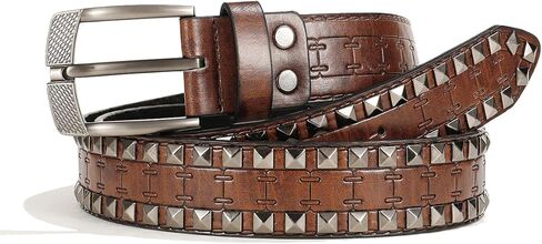 Punk Leather Belt for Men Women Rock Studded Belts Western Belts with Engraved Buckle Goth Pyramid Rivet Belt in Saudi Arabia