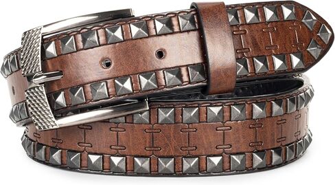 Punk Leather Belt for Men Women Rock Studded Belts Western Belts with Engraved Buckle Goth Pyramid Rivet Belt in Saudi Arabia