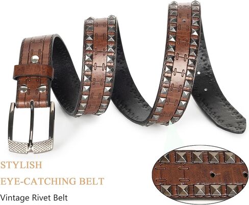 Punk Leather Belt for Men Women Rock Studded Belts Western Belts with Engraved Buckle Goth Pyramid Rivet Belt in Saudi Arabia