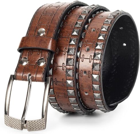 Punk Leather Belt for Men Women Rock Studded Belts Western Belts with Engraved Buckle Goth Pyramid Rivet Belt in Saudi Arabia