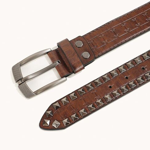 Punk Leather Belt for Men Women Rock Studded Belts Western Belts with Engraved Buckle Goth Pyramid Rivet Belt in Saudi Arabia