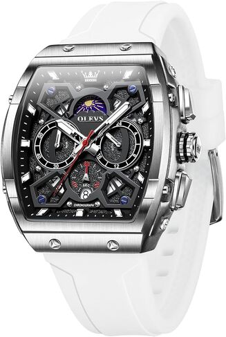 OLEVS Tonneau Square Mens Watches, Fashion Large Face Silicone Band Watches for Men, Multifunctional Chronograph Quartz Men Waterproof Watch in Saudi Arabia