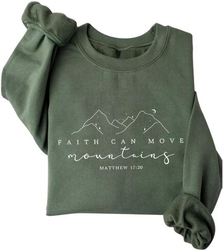 Faith Can Move Mountains Sweatshirt Women Christian Sweatshirts Long Sleeve Shirts Crewneck Fleece Pullover Top in Saudi Arabia