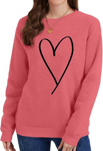TSMNZMU Women Valentines Shirts - Crewneck Long Sleeve Pullover Sweatshirts - Casual Funny Love Heart Pattern Tops in Saudi Arabia