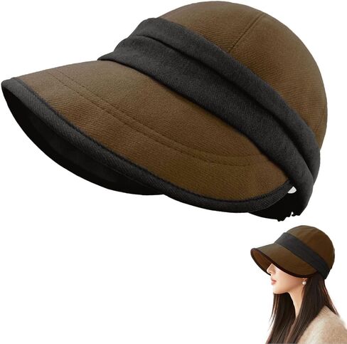 Women Felt Hat, Ponytail Sun Hats for Women, Packable Adjustable Cap Unisex, Fashion Winter Fall Wool Hats Brown in Kuwait