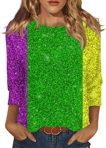 ovticza Funny Mardi Gras Shirts For Women Carnival Print Crew Neck Loose New Party Soft Comfy 2025 Tops in Saudi Arabia