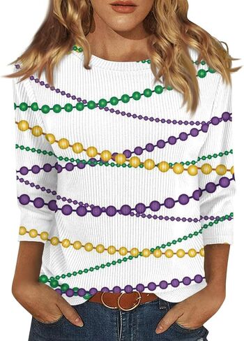 ovticza Funny Mardi Gras Shirts For Women Carnival Print Crew Neck Loose New Party Soft Comfy 2025 Tops in Saudi Arabia