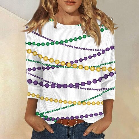 ovticza Funny Mardi Gras Shirts For Women Carnival Print Crew Neck Loose New Party Soft Comfy 2025 Tops in Saudi Arabia
