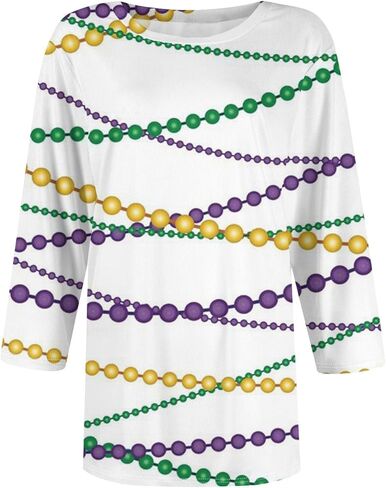 ovticza Funny Mardi Gras Shirts For Women Carnival Print Crew Neck Loose New Party Soft Comfy 2025 Tops in Saudi Arabia
