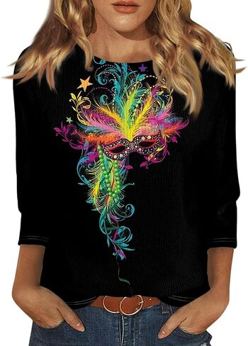 ovticza Funny Mardi Gras Shirts For Women Carnival Print Crew Neck Loose New Party Soft Comfy 2025 Tops in Saudi Arabia