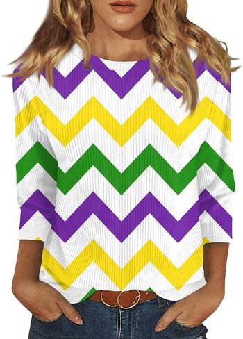 ovticza Funny Mardi Gras Shirts For Women Carnival Print Crew Neck Loose New Party Soft Comfy 2025 Tops in Saudi Arabia