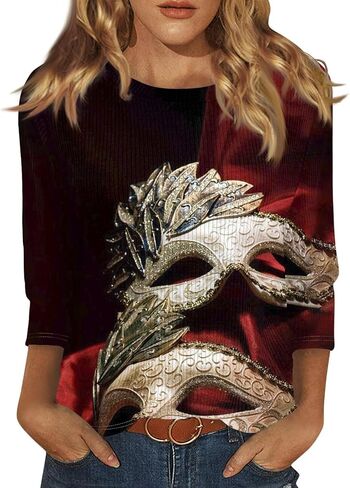 ovticza Funny Mardi Gras Shirts For Women Carnival Print Crew Neck Loose New Party Soft Comfy 2025 Tops in Saudi Arabia