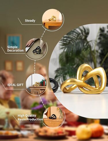 تمثال منحوت بعقدة ذهبية حديثة من Joogour - ديكور طاولة هندسي تجريدي لغرفة المعيشة، مكتب المكتب، رف الكتب | ديكورات وهدايا منزلية أنيقة باللون النحاسي (ذهبي) in Kuwait