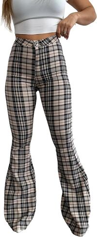 بنطال جينز Willow Boutique Gretchen عالي الخصر منقوش - جينز خريفي ذو جرس أسفل للنساء | قصة ساق واسعة عصرية، درزة خارجية 44 بوصة in Kuwait