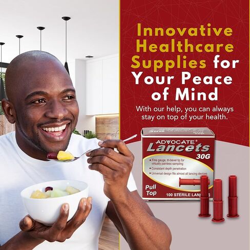 Advocate Sterile Pull-Top Lancets for Diabetes Testing Lancing Devices, Fine 30 Gauge for Blood Glucose Test, Diabetic Supplies for Blood Sugar Monitor, 100 Lancets in Kuwait