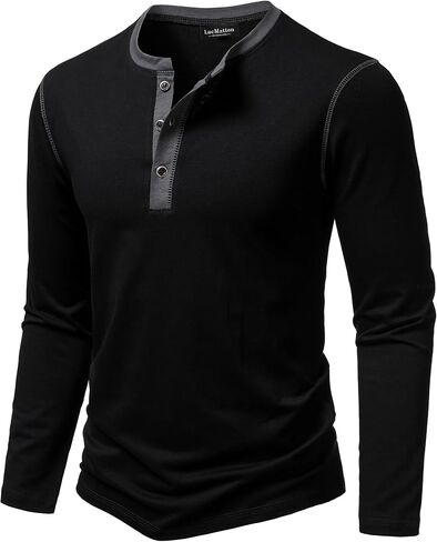 LucMatton Men's Slim Fit Stretch Henley Shirt Long Sleeve T-Shirt for Casual Fashion with 3-Button Placket in Saudi Arabia