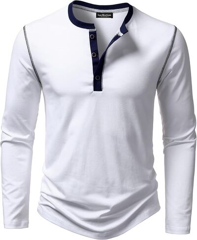LucMatton Men's Slim Fit Stretch Henley Shirt Long Sleeve T-Shirt for Casual Fashion with 3-Button Placket in Saudi Arabia