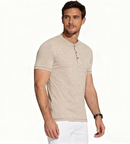 Men's Casual Henley Shirt Moisture Wicking Performance Polo Shirt Beach Hippie T-Shirts Short Sleeve Casual Basic Tee in Saudi Arabia