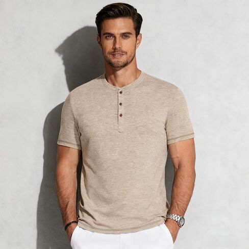 Men's Casual Henley Shirt Moisture Wicking Performance Polo Shirt Beach Hippie T-Shirts Short Sleeve Casual Basic Tee in Saudi Arabia