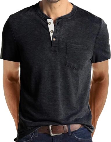 Men's Casual Henley Shirt Moisture Wicking Performance Polo Shirt Beach Hippie T-Shirts Short Sleeve Casual Basic Tee in Saudi Arabia
