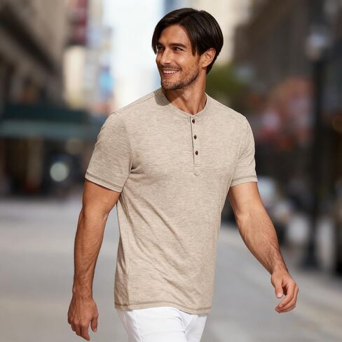 Men's Casual Henley Shirt Moisture Wicking Performance Polo Shirt Beach Hippie T-Shirts Short Sleeve Casual Basic Tee in Saudi Arabia