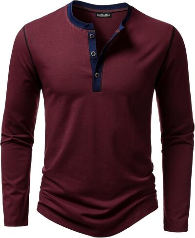 LucMatton Men's Slim Fit Stretch Henley Shirt Long Sleeve T-Shirt for Casual Fashion with 3-Button Placket in Saudi Arabia