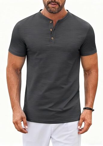 Men's Casual Henley Shirt Moisture Wicking Performance Polo Shirt Beach Hippie T-Shirts Short Sleeve Casual Basic Tee in Saudi Arabia