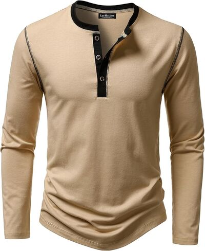 LucMatton Men's Slim Fit Stretch Henley Shirt Long Sleeve T-Shirt for Casual Fashion with 3-Button Placket in Saudi Arabia