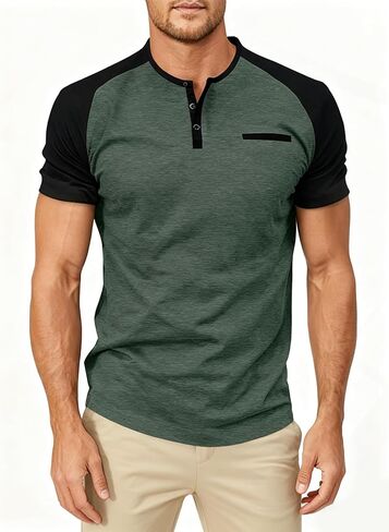 Men's Casual Henley Shirt Moisture Wicking Performance Polo Shirt Beach Hippie T-Shirts Short Sleeve Casual Basic Tee in Saudi Arabia