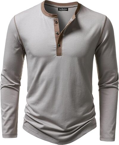 LucMatton Men's Slim Fit Stretch Henley Shirt Long Sleeve T-Shirt for Casual Fashion with 3-Button Placket in Saudi Arabia