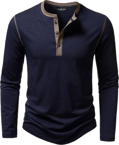 LucMatton Men's Slim Fit Stretch Henley Shirt Long Sleeve T-Shirt for Casual Fashion with 3-Button Placket in Saudi Arabia