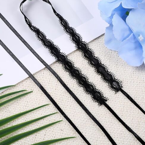 InnoHHustle Vintage Hollow Lace Choker Necklace, 2 PCS Black Tulle Lace Necklaces Long Satin Tail Tie Up Choker Necklaces Bow Tie Up Necklace for Striking Gothic Knot Prom Trendy Accessory Gifts in Saudi Arabia
