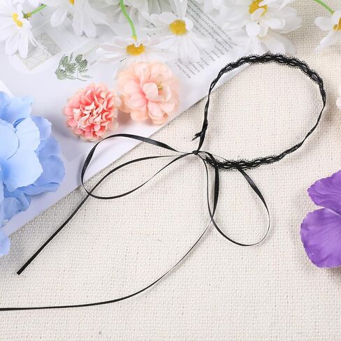InnoHHustle Vintage Hollow Lace Choker Necklace, 2 PCS Black Tulle Lace Necklaces Long Satin Tail Tie Up Choker Necklaces Bow Tie Up Necklace for Striking Gothic Knot Prom Trendy Accessory Gifts in Saudi Arabia