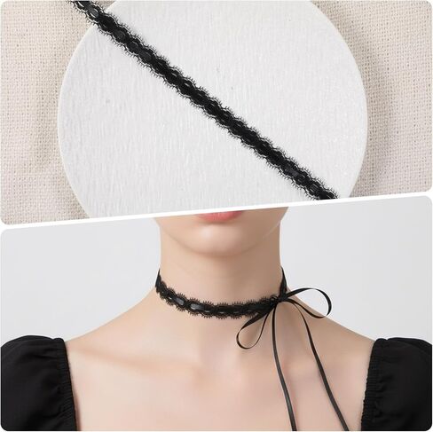InnoHHustle Vintage Hollow Lace Choker Necklace, 2 PCS Black Tulle Lace Necklaces Long Satin Tail Tie Up Choker Necklaces Bow Tie Up Necklace for Striking Gothic Knot Prom Trendy Accessory Gifts in Saudi Arabia