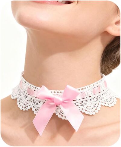 Bravace مثير القوس عقدة المختنق قلادة خمر الدانتيل طوق لطيف الوردي لوليتا القوطية تأثيري الشريط المختنق الرقبة مجوهرات للنساء Kawaii الملحقات in Kuwait