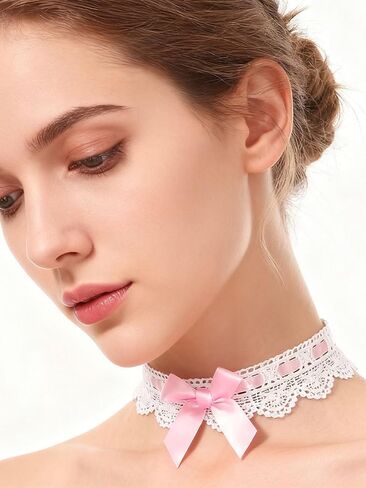 Bravace مثير القوس عقدة المختنق قلادة خمر الدانتيل طوق لطيف الوردي لوليتا القوطية تأثيري الشريط المختنق الرقبة مجوهرات للنساء Kawaii الملحقات in Kuwait