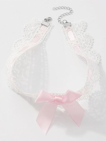 Bravace مثير القوس عقدة المختنق قلادة خمر الدانتيل طوق لطيف الوردي لوليتا القوطية تأثيري الشريط المختنق الرقبة مجوهرات للنساء Kawaii الملحقات in Kuwait