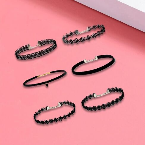 6PCs Black Velvet Choker Set Classic Vintage Tattoo Lace Choker Gothic Trendy Sexy Necklace For Women in Saudi Arabia