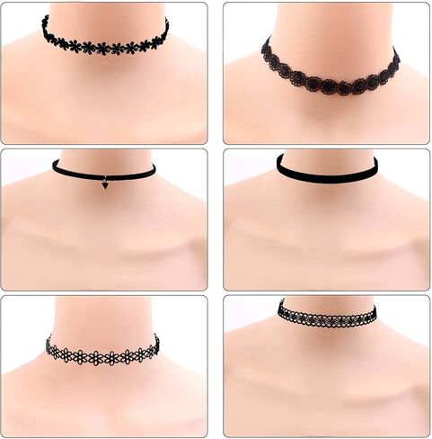 6PCs Black Velvet Choker Set Classic Vintage Tattoo Lace Choker Gothic Trendy Sexy Necklace For Women in Saudi Arabia